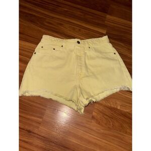 Zara Womens‎ Denim Shorts Yellow Distressed Frayed Hem High Waist Casual